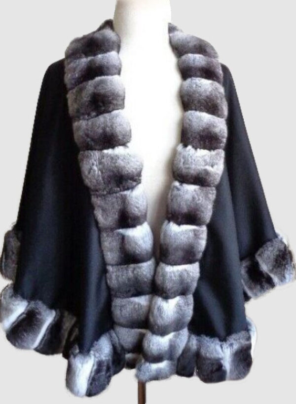 Cashmere 100%  & Chinchilla Fur Wrap Cape 27" WEDDING New Women