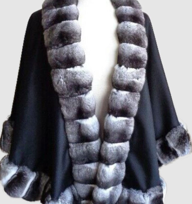 Cashmere 100%  & Chinchilla Fur Wrap Cape 27" WEDDING New Women