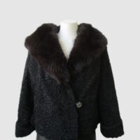 Women's Sz 8 Black Persian Lamb w/ Fox Fur Jacket Coat MINT Woman