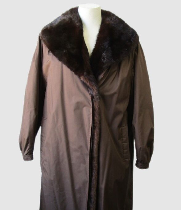Women's Sz 14 XL MINT+ Brown Raincoat with Detachable Mink Fur Vest Lining Woman