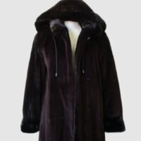 Women's Sz 6 S Superb Dark Ranch Sheared Mink Fur Coat Jacket w/ HOOD