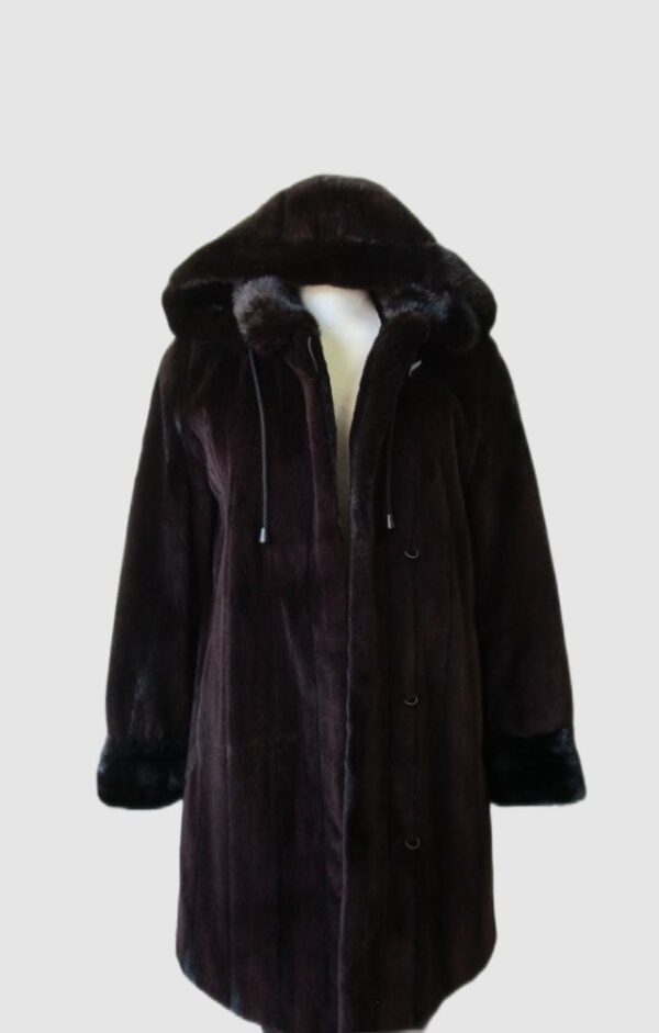 Women's Sz 6 S Superb Dark Ranch Sheared Mink Fur Coat Jacket w/ HOOD