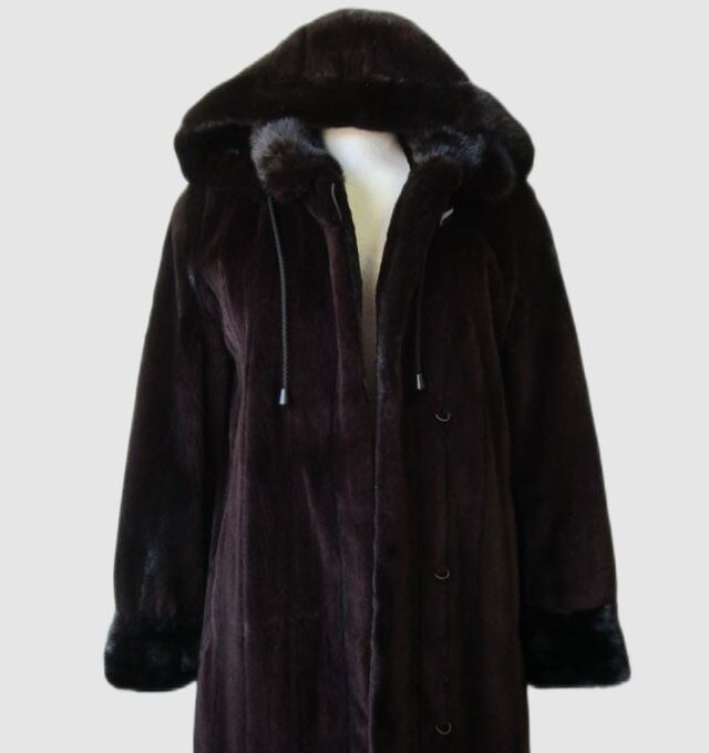 Women's Sz 6 S Superb Dark Ranch Sheared Mink Fur Coat Jacket w/ HOOD