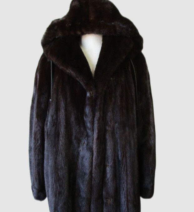 Dark Ranch Mink Fur Coat Jacket w/ HOOD Superb Sz 16