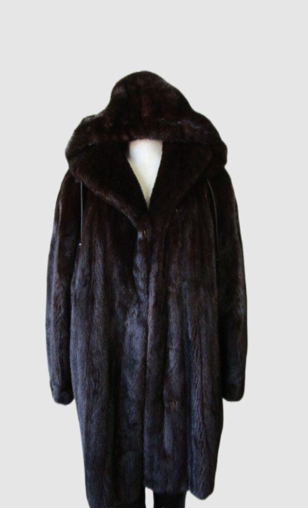 Dark Ranch Mink Fur Coat Jacket w/ HOOD Superb Sz 16