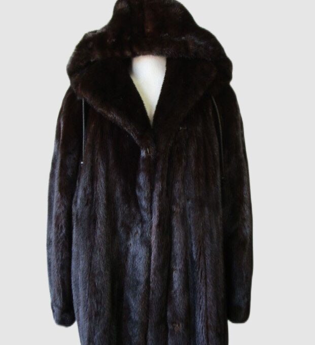 Dark Ranch Mink Fur Coat Jacket w/ HOOD Superb Sz 16