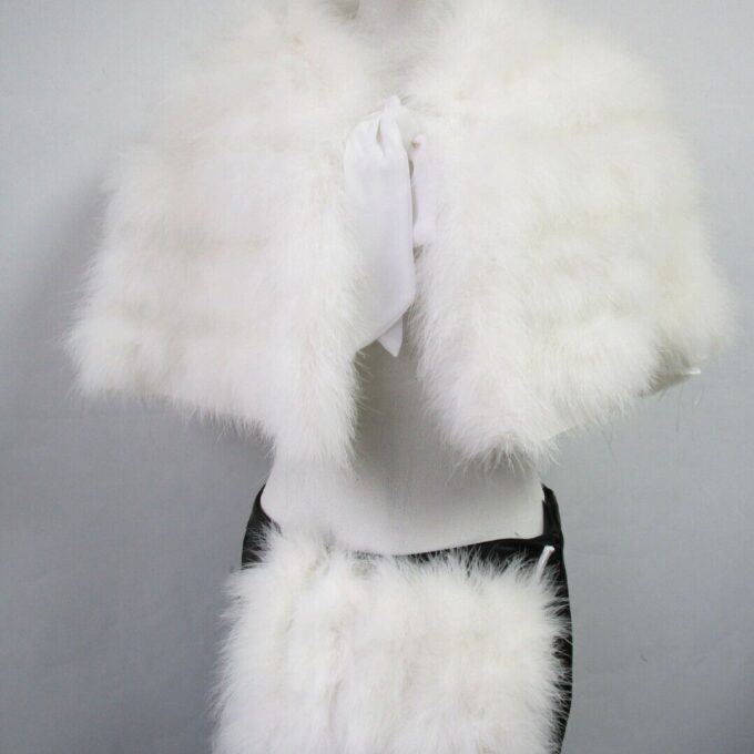 Women's New White Ostrich Fur Feather Cape Stole Wrap & Muff Set WEDDING BRIDE