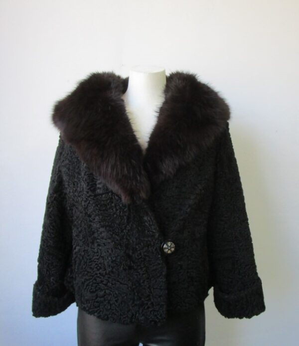 Women's Sz 8 Black Persian Lamb w/ Fox Fur Jacket Coat MINT Woman - Image 3