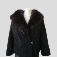 Women's Sz 8 Black Persian Lamb w/ Fox Fur Jacket Coat MINT Woman