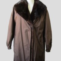 Women's Sz 14 XL MINT+ Brown Raincoat with Detachable Mink Fur Vest Lining Woman