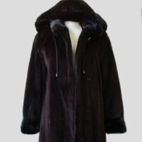 Women's Sz 6 S Superb Dark Ranch Sheared Mink Fur Coat Jacket w/ HOOD