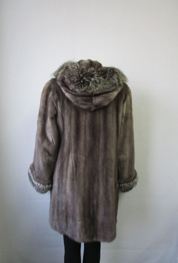 Women's Sz 6 Blue Iris Mink Fur Silver Fox Fur Coat Jacket Superb HOOD Woman - Image 6