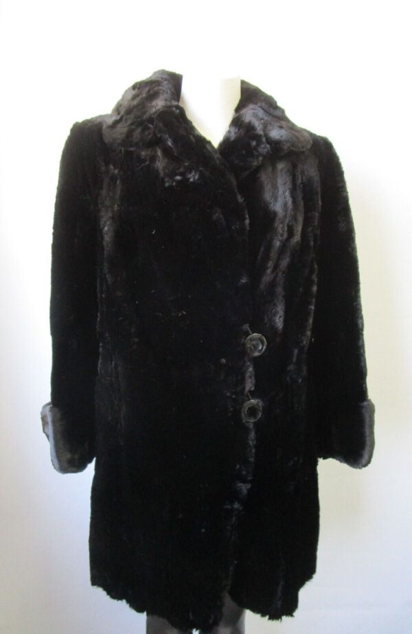 Women's Sz 12 Black Sheared Rabbit Fur Coat MINT Woman