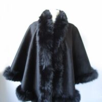 Women's Brand New Black Cashmere Wool Wrap Cape Fox Fur Trim CLEARANCE SALE