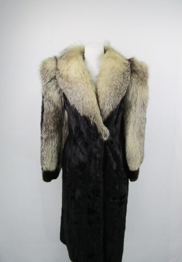 Women's Sz 4 Dark Ranch Black Mink Fur Coat with Fox Fur Mint Woman