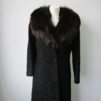 Women's Sz 4 Black Persian Lamb w/ Fox Fur Coat SUPERB Woman Sale