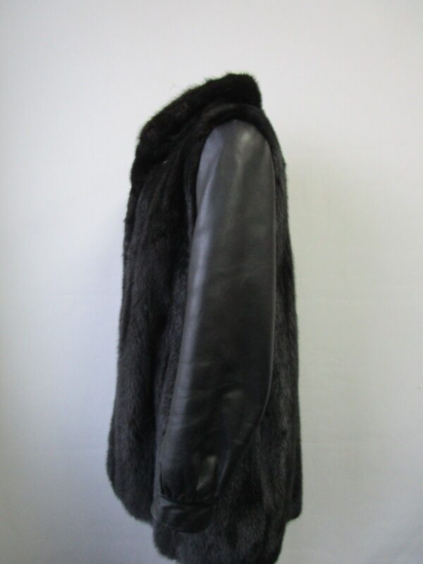 Women's Black Sz 10 Mink Fur & Leather Jacket Coat Jacket SUPERB Woman - Image 3