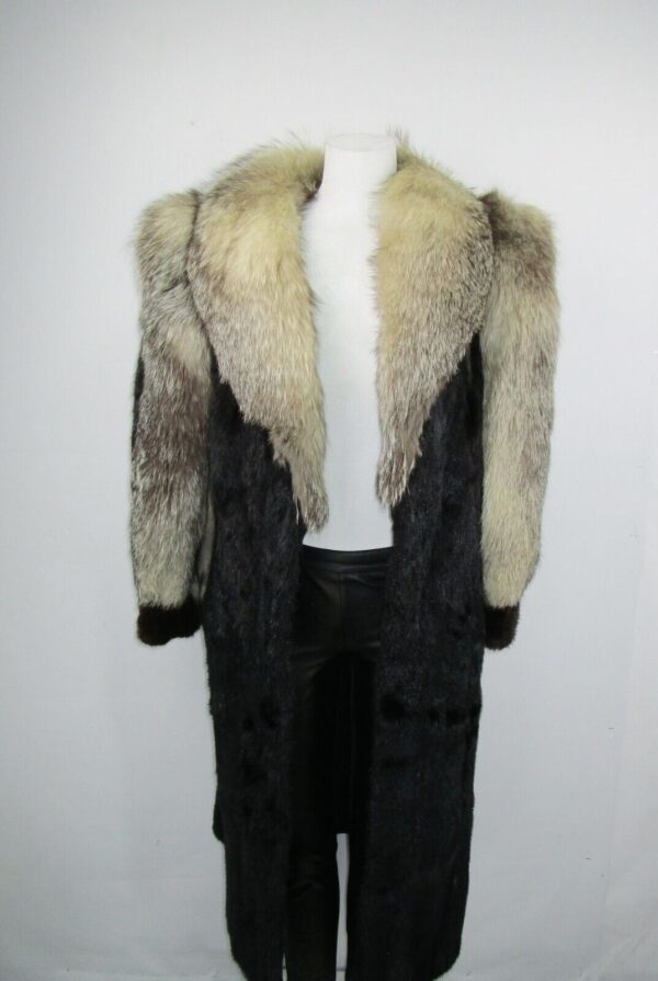 Women's Sz 4 Dark Ranch Black Mink Fur Coat with Fox Fur Mint Woman - Image 4