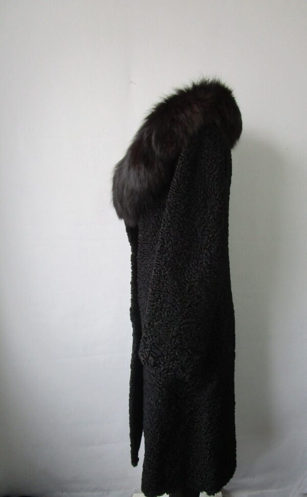 Women's Sz 4 Black Persian Lamb w/ Fox Fur Coat SUPERB Woman Sale - Image 4