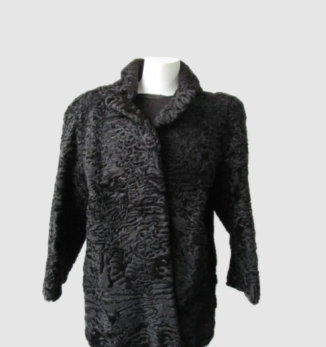 Women's Sz 6/8 Black Swakara Fur Coat Jacket Sale