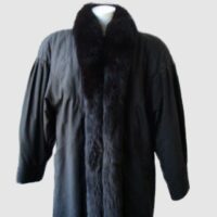 Women's Sz 14 L Superb Raincoat Black Fox Detachable Sheared Muskrat Fur Vest