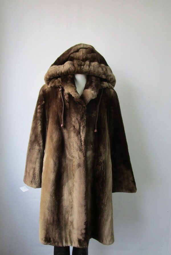 Women's SUPERB Sheared Beaver Fur Coat Jacket Hood Woman Sz 6 - Image 2