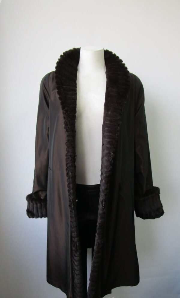 Women's Reversible Sheared Rabbit Fur Coat Raincoat Sz 8 MINT+ Woman - Image 8