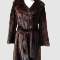 Dark Pastel Mink Fur Coat with Belt Sz 6 MINT