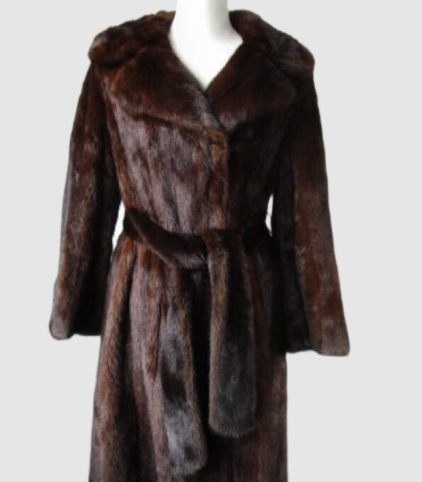 Dark Pastel Mink Fur Coat with Belt Sz 6 MINT