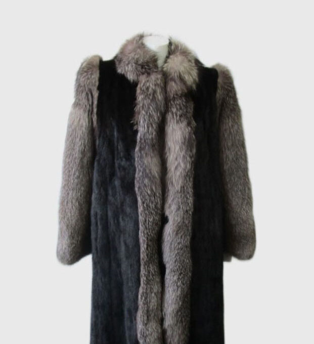 Mink Fur Coat with Silver Fox Fur MINT+ Sz 8