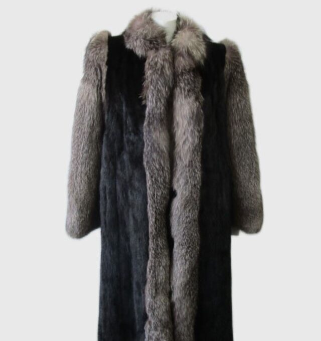 Mink Fur Coat with Silver Fox Fur MINT+ Sz 8