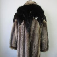 Women's Sz 6 Superb Raccoon & Black Fox Fur Coat Jacket HOOD Ladies Woman