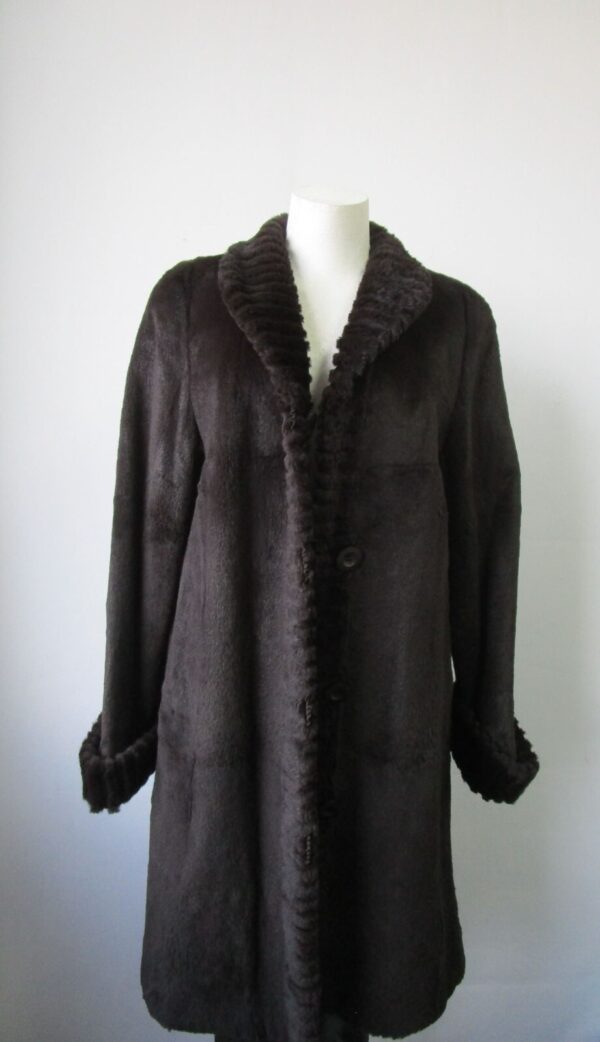 Women's Reversible Sheared Rabbit Fur Coat Raincoat Sz 8 MINT+ Woman - Image 2