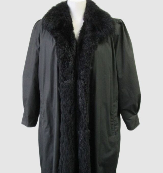 Women's Sz 14 MINT Raincoat Detachable Black Opossum Fur Vest Lining Woman