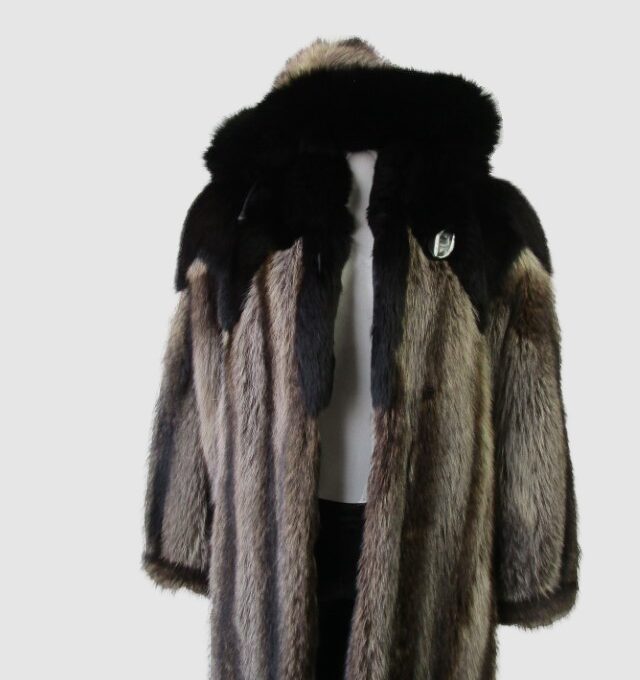 Raccoon & Black Fox Fur Coat Jacket HOOD Ladies Woman Sz 6 SUPERB