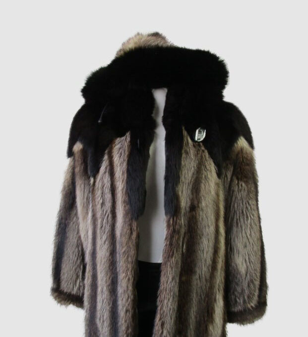 Raccoon & Black Fox Fur Coat Jacket HOOD Ladies Woman Sz 6 SUPERB