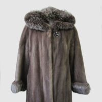 Women's Sz 6 Blue Iris Mink Fur Silver Fox Fur Coat Jacket Superb HOOD Woman