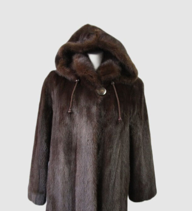 Women's Sz 8 Mink Fur Coat Jacket HOOD Woman Mint+