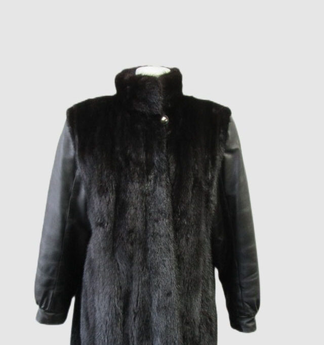 Women's Black Sz 10 Mink Fur & Leather Jacket Coat Jacket SUPERB Woman