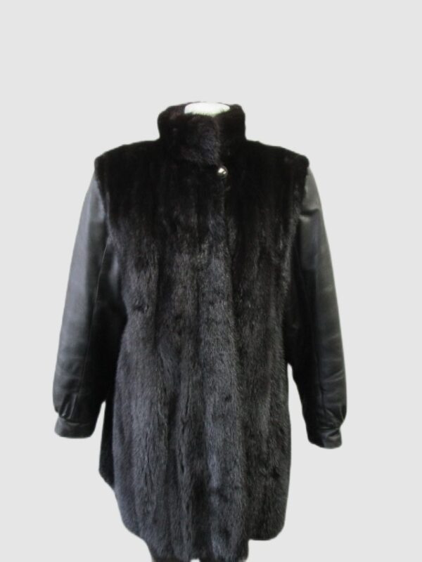 Women's Black Sz 10 Mink Fur & Leather Jacket Coat Jacket SUPERB Woman