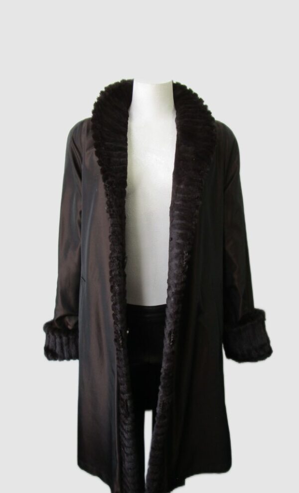 Women's Reversible Sheared Rabbit Fur Coat Raincoat Sz 8 MINT+ Woman