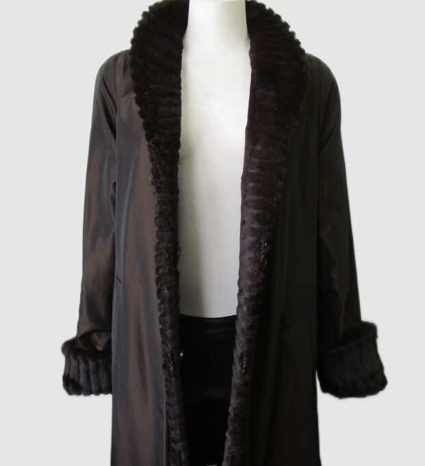 Women's Reversible Sheared Rabbit Fur Coat Raincoat Sz 8 MINT+ Woman