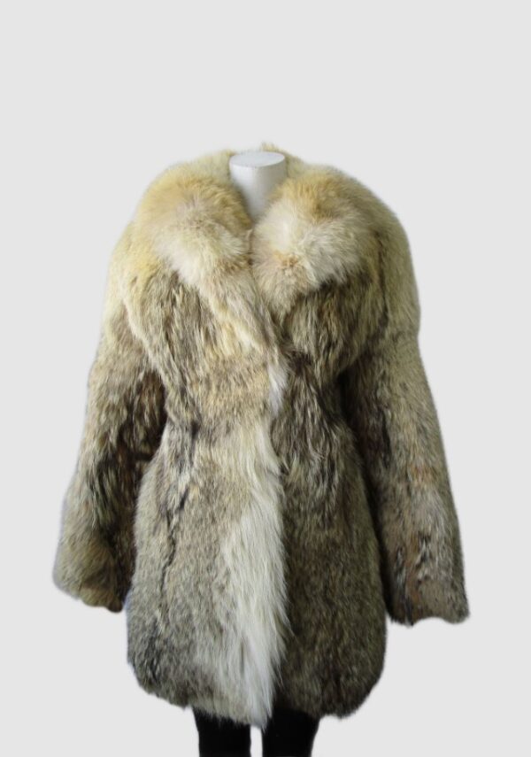 Women's Sz 4 Coyote Fur Coat Jacket with Fox and Hood Mint+ Woman