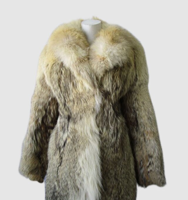 Women's Sz 4 Coyote Fur Coat Jacket with Fox and Hood Mint+ Woman