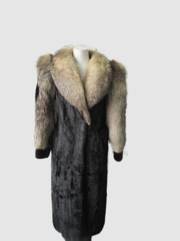 Women's Sz 4 Dark Ranch Black Mink Fur Coat with Fox Fur Mint Woman