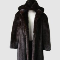 Women's Sz 6 Canadian Dark Ranch Mink Fur Coat with Hood MINT Woman