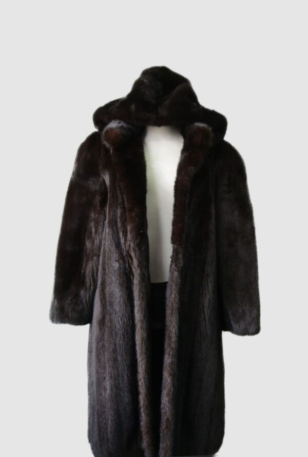 Women's Sz 6 Canadian Dark Ranch Mink Fur Coat with Hood MINT Woman