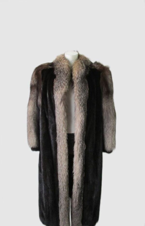 Women's Mink Fur Coat with Indigo Fox Fur MINT+ Sz 8 Woman