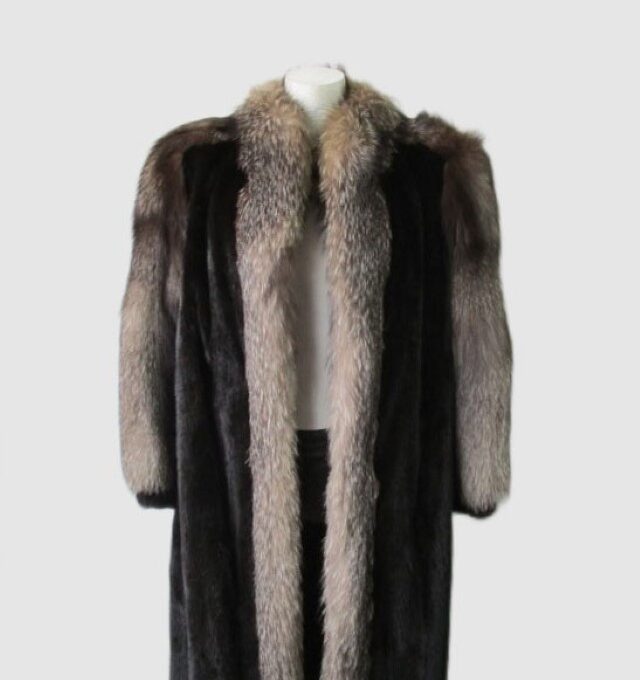 Women's Mink Fur Coat with Indigo Fox Fur MINT+ Sz 8 Woman