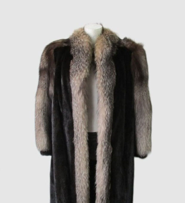 Women's Mink Fur Coat with Indigo Fox Fur MINT+ Sz 8 Woman